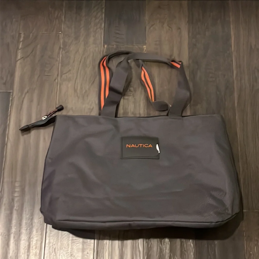 Nautica Grey Orange Canvas Tote new beach pool vacation